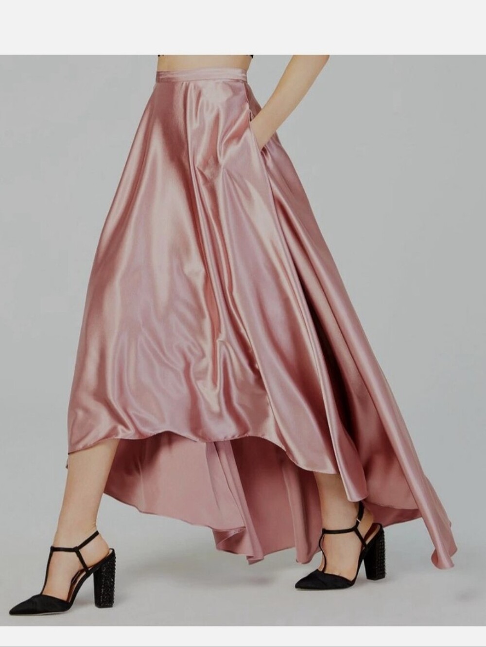 Sequin Hearts Rose Satin Junior A-line High-Low Skirt Y2K Cottagecore Girlhood